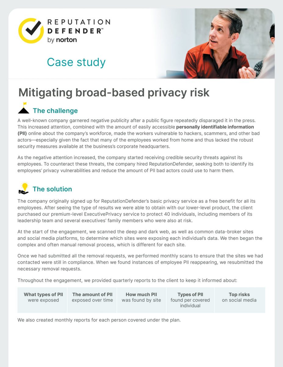 Case Study mitigating broad based privacy risk